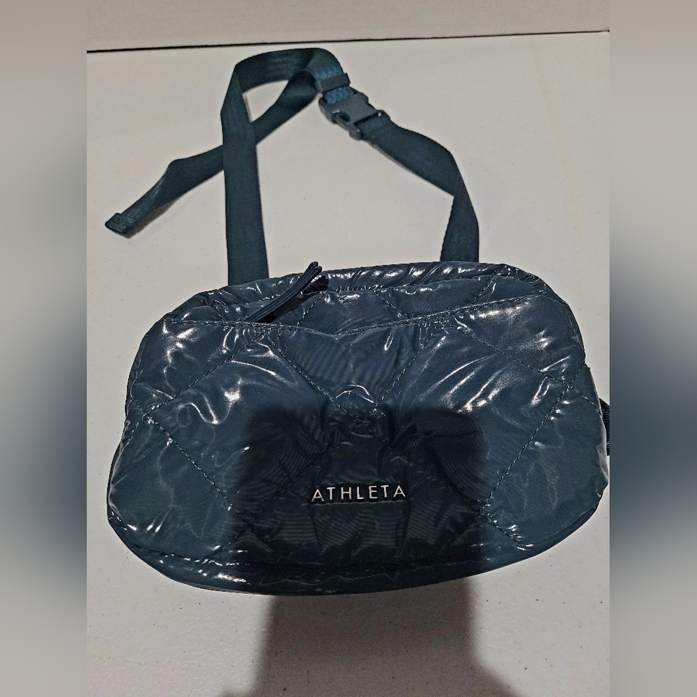 Athleta Shiny Puff Navy Belt  Bag